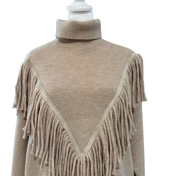 Grace + Karma Tan Turtleneck Sweater with Fringe Detail - Picture 2 of 7
